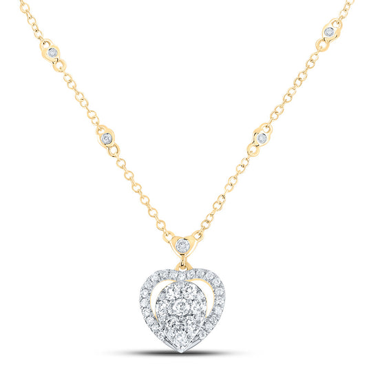 14kt Yellow Gold 5/8 Cttw Natural Diamond Fashion Heart Necklace, Length: 18 Inch