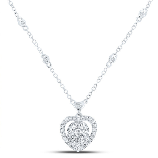 14kt White Gold 5/8 Cttw Natural Diamond Fashion Heart Necklace, Length: 18 Inch