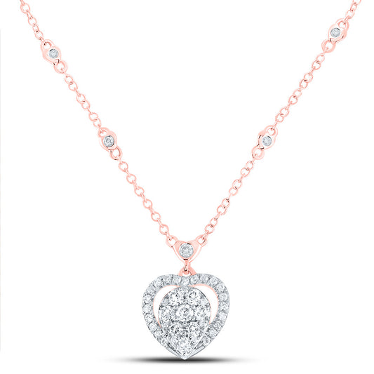14kt Rose Gold 5/8 Cttw Natural Diamond Fashion Heart Necklace, Length: 18 Inch