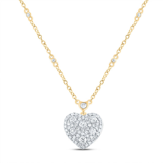 14kt Yellow Gold 3/4 Cttw Natural Diamond Fashion Heart Necklace, Length: 18 Inch