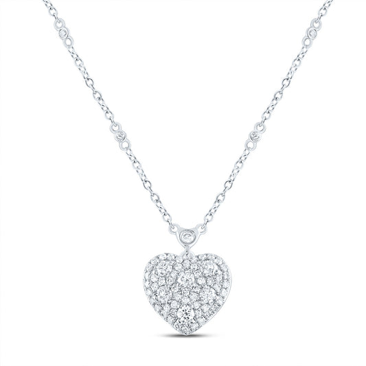 14kt White Gold 3/4 Cttw Natural Diamond Fashion Heart Necklace, Length: 18 Inch