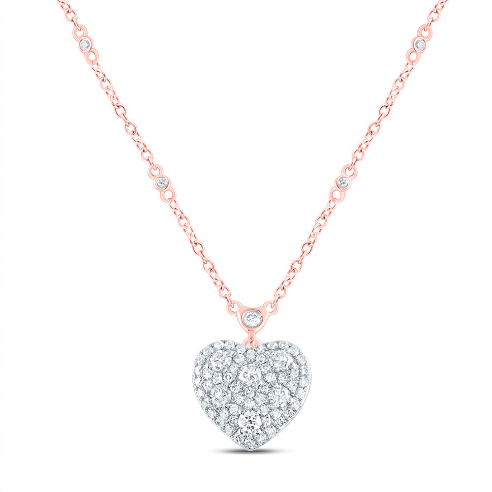 14kt Rose Gold 3/4 Cttw Natural Diamond Fashion Heart Necklace, Length: 18 Inch