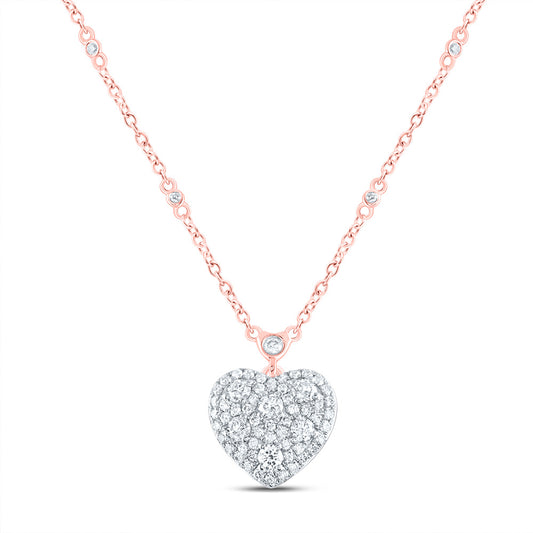 14kt Rose Gold 3/4 Cttw Natural Diamond Fashion Heart Necklace, Length: 18 Inch