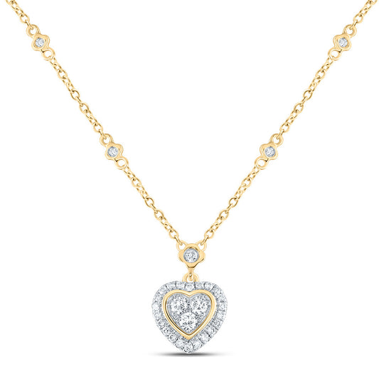 14K Yellow or White Gold 1/2 Ctw Natural Diamond Fashion Heart Necklace (18 Inch)