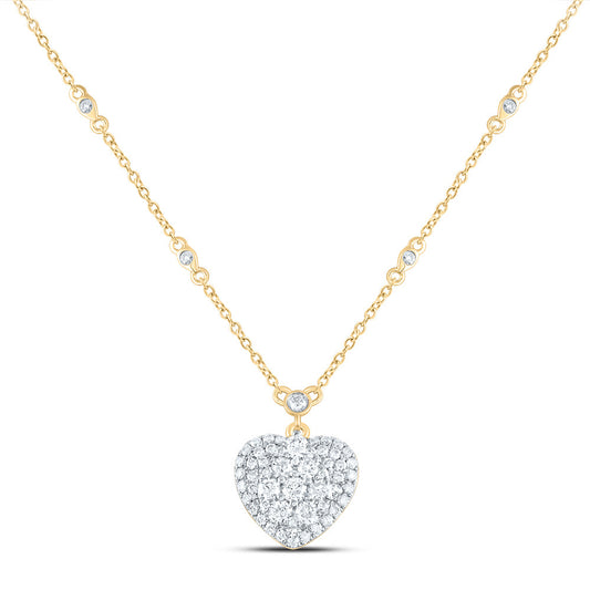 14kt Yellow Gold 3/4 Cttw Natural Diamond Fashion Heart Necklace, Length: 18 Inch