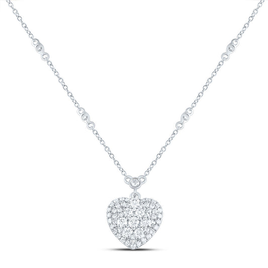14kt White Gold 3/4 Cttw Natural Diamond Fashion Heart Necklace, Length: 18 Inch