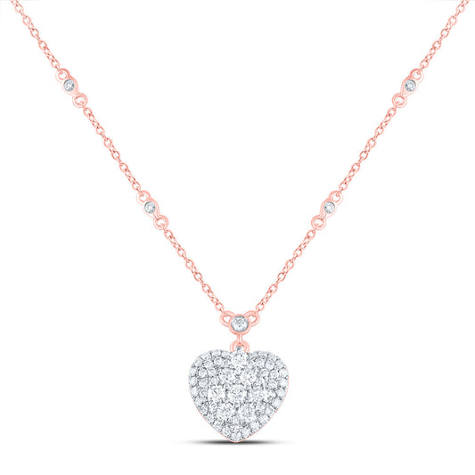 14kt Rose Gold 3/4 Cttw Natural Diamond Fashion Heart Necklace, Length: 18 Inch