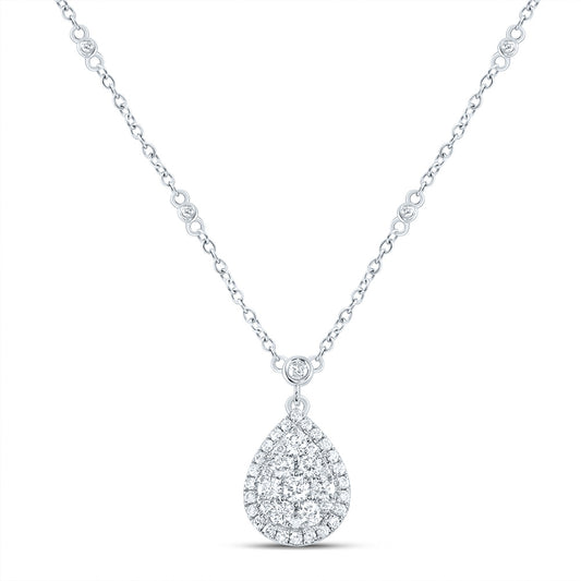 14kt White Gold 3/4 Cttw Natural Diamond Fashion Pear Necklace, Length: 18 Inch