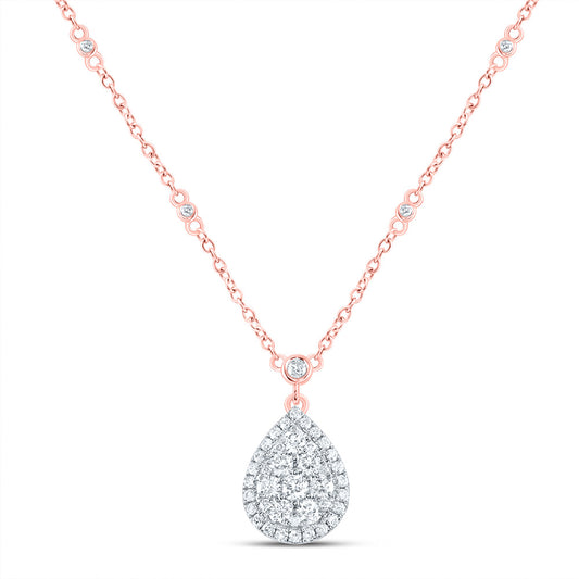 14kt Rose Gold 3/4 Cttw Natural Diamond Fashion Pear Necklace, Length: 18 Inch