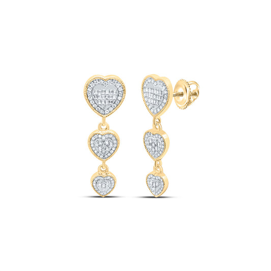10kt Yellow Gold 3/4 Cttw Natural Diamond Fashion Heart Baguette Dangaling Earring