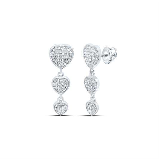 10kt White Gold 3/4 Cttw Natural Diamond Fashion Heart Baguette Dangaling Earring