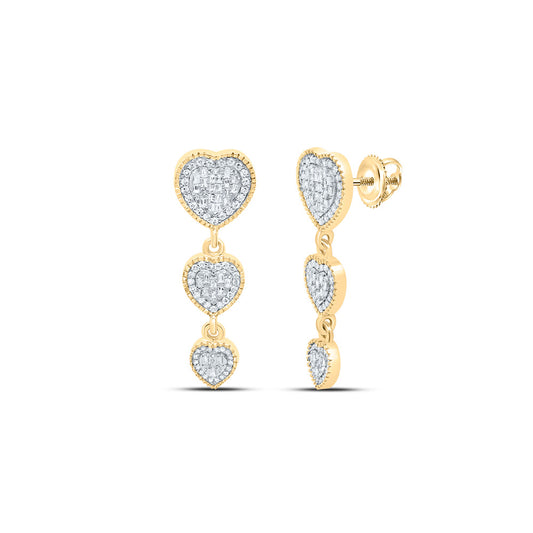 10kt Yellow Gold 7/8 Cttw Natural Diamond Fashion Heart Baguette Dangaling Earring