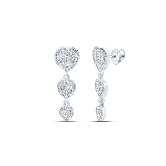 10kt White Gold 7/8 Cttw Natural Diamond Fashion Heart Baguette Dangaling Earring