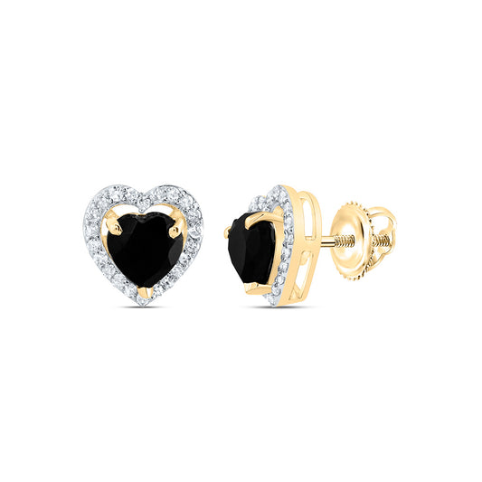 10kt Yellow Gold 1/5 Cttw Natural Diamond 5 Mm Heart Black Onyx Earring