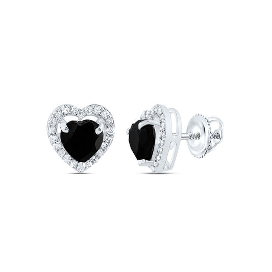 10kt White Gold 1/5 Cttw Natural Diamond 5 Mm Heart Black Onyx Earring