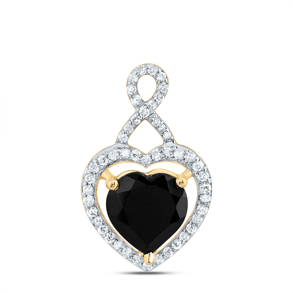 10kt Yellow Gold 1/5 Cttw Natural Diamond 8 Mm Heart Black Onyx Pendant