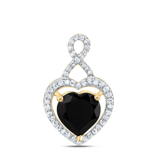 10kt Yellow Gold 1/5 Cttw Natural Diamond 8 Mm Heart Black Onyx Pendant