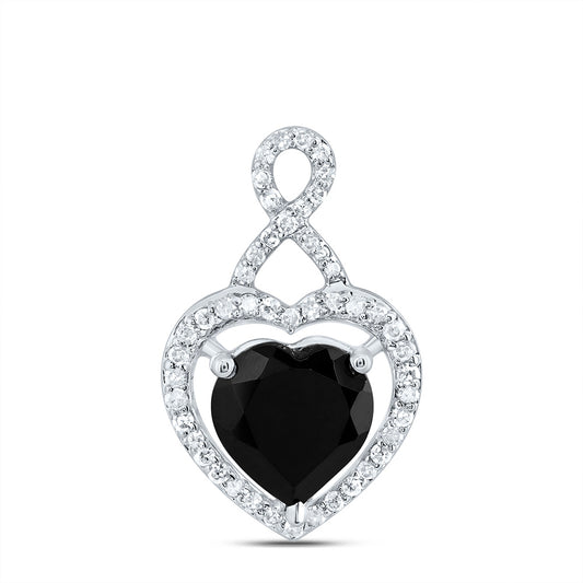 10kt White Gold 1/5 Cttw Natural Diamond 8 Mm Heart Black Onyx Pendant