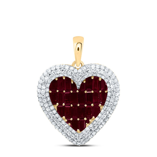 14kt Yellow Gold 1 Cttw Natural Diamond 0.02 Cttw Round-ruby,1 7/8 Cttw-bag-ruby, Natural Gem Heart Pendant
