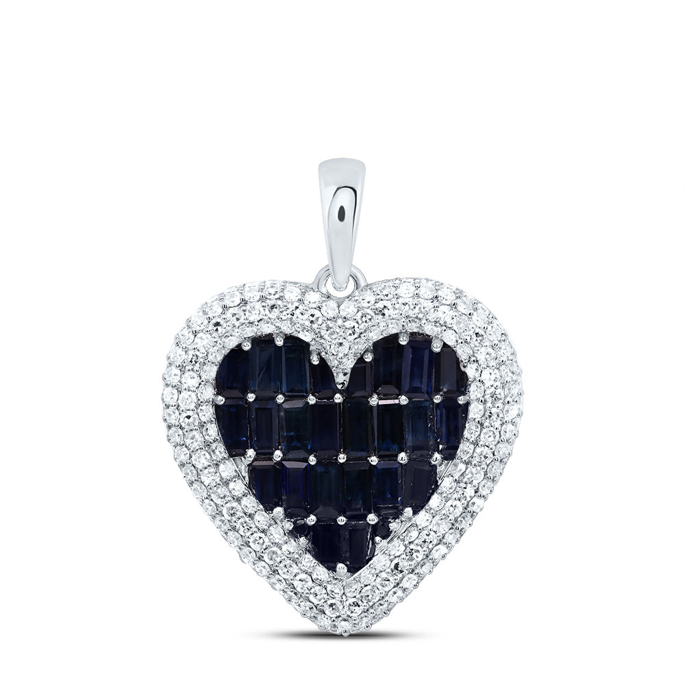 14kt White Gold 1 Cttw Natural Diamond and 0.02 Cttw Round Blue Sapphire, 1 7/8 Cttw-bag Blue Sapphire, Natural Gem Heart Pendant