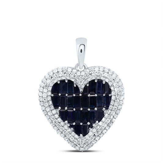 14kt White Gold 1 Cttw Natural Diamond and 0.02 Cttw Round Blue Sapphire, 1 7/8 Cttw-bag Blue Sapphire, Natural Gem Heart Pendant
