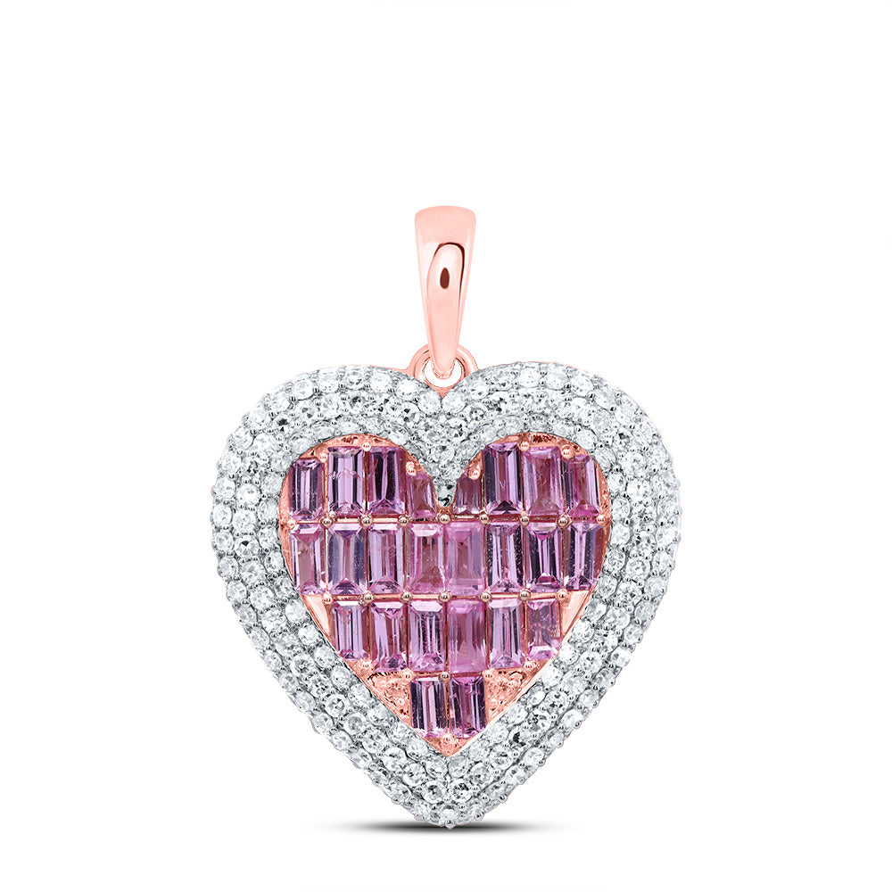 14kt Rose Gold 1 Cttw Natural Diamond 0.02 Cttw Round-pink Sapp, 1 1/2 Cttw-bag-pink Sapp, Natural Gem Heart Pendant