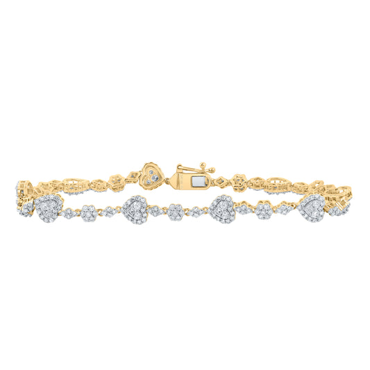 10kt Yellow Gold 1 3/4 Cttw Natural Diamond Fashion Heart Bracelet, Length: 7 Inch