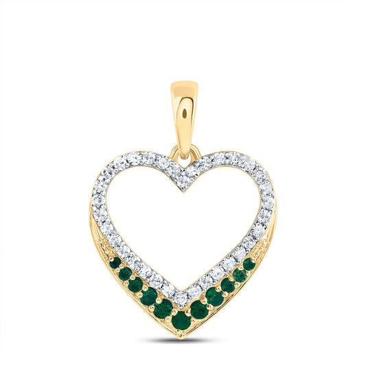 10kt Yellow Gold 1/8 Cttw Natural Diamond and 1/12 Cttw Round-em,nat Gem Heart Pendant