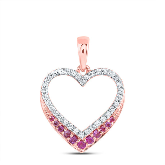 10kt Rose Gold 1/8 Cttw Natural Diamond and 1/10 Cttw Round-pink Sapp Natural Gem Heart Pendant