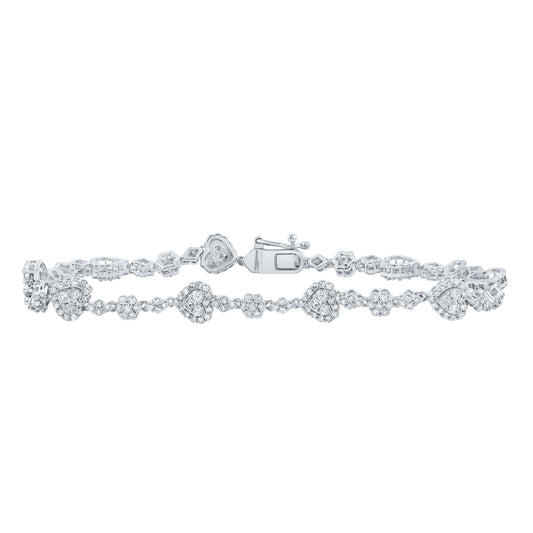 10kt White Gold 1 3/4 Cttw Natural Diamond Fashion Heart Bracelet, Length: 7 Inch