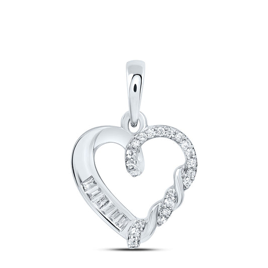 10kt White Gold 1/12 Cttw Natural Diamond Heart Pendant