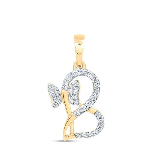 10kt Yellow Gold 1/8 Cttw Natural Diamond Butterfly Heart Pendant