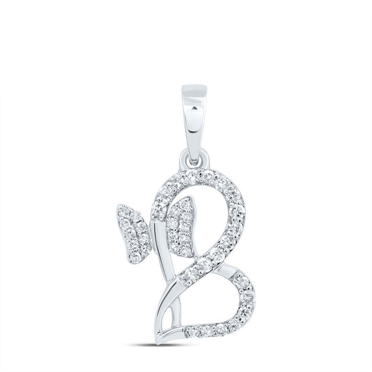 10kt White Gold 1/8 Cttw Natural Diamond Butterfly Heart Pendant