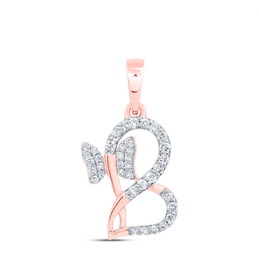 10kt Rose Gold 1/8 Cttw Natural Diamond Butterfly Heart Pendant