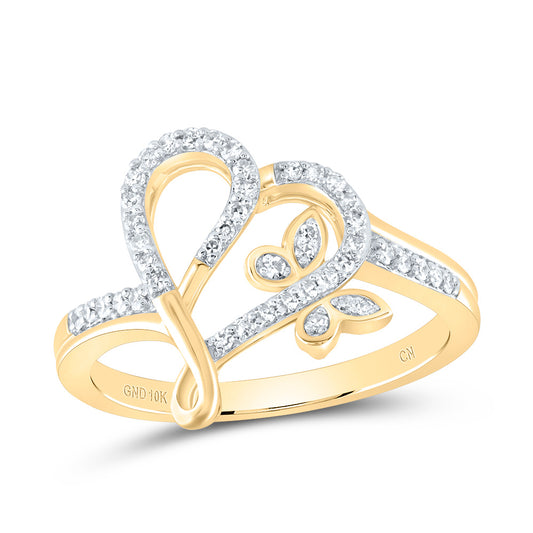 10kt Yellow Gold 1/5 Cttw Natural Diamond Butterfly Heart Wedding Engagement Anniversary Ring, Women Size: 5-9