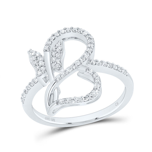10kt White Gold 1/3 Cttw Natural Diamond Butterfly Heart Wedding Engagement Anniversary Ring, Women Size: 5-9