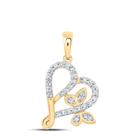 10kt Yellow Gold 1/6 Cttw Natural Diamond Butterfly Heart Pendant