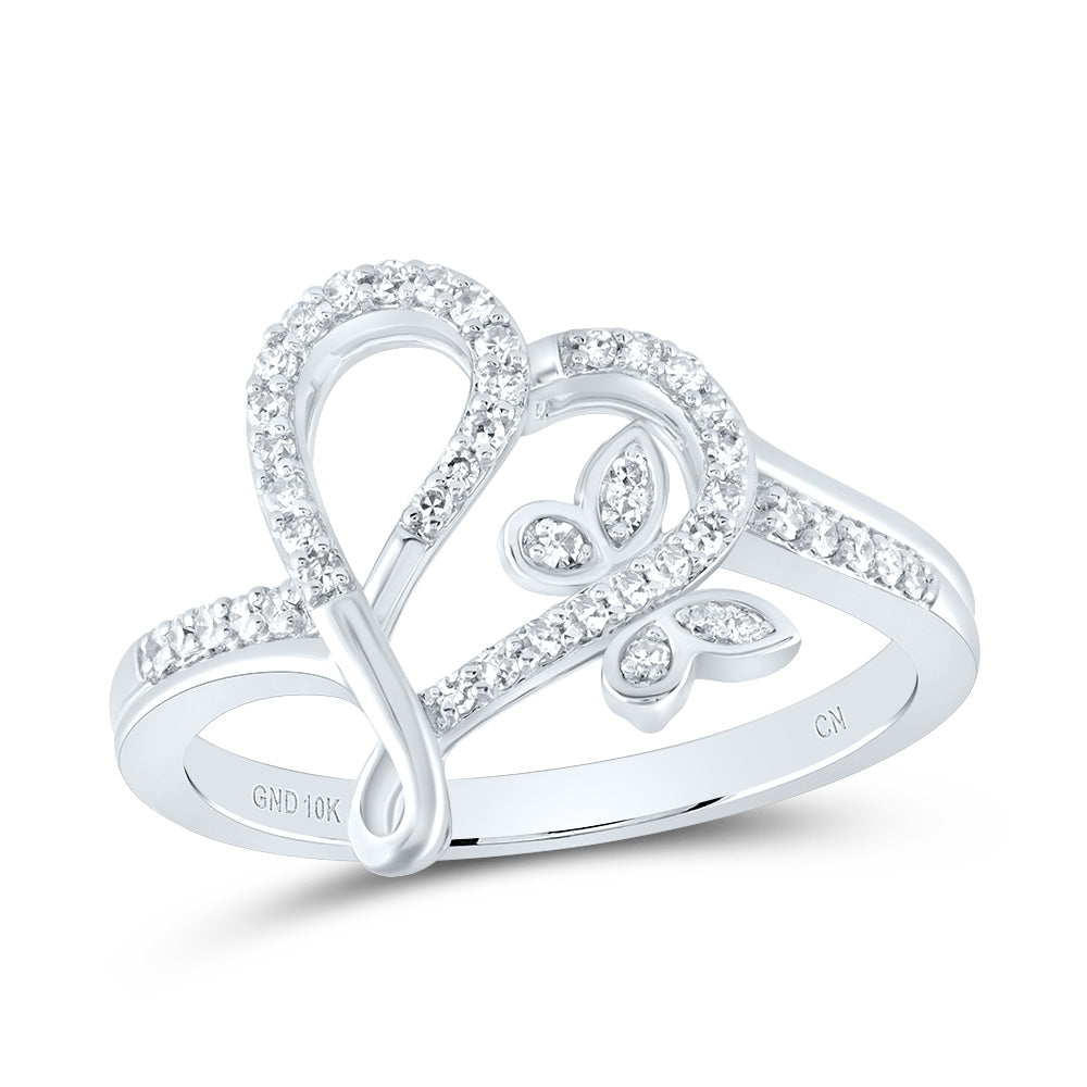 10kt White Gold 1/5 Cttw Natural Diamond Butterfly Heart Wedding Engagement Anniversary Ring, Women Size: 5-9