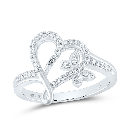 10kt White Gold 1/5 Cttw Natural Diamond Butterfly Heart Wedding Engagement Anniversary Ring, Women Size: 5-9