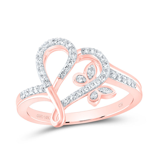 10kt Rose Gold 1/5 Cttw Natural Diamond Butterfly Heart Wedding Engagement Anniversary Ring, Women Size: 5-9