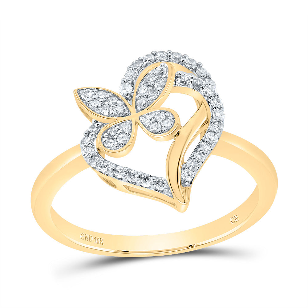 10kt Yellow Gold 1/4 Cttw Natural Diamond Butterfly Heart Wedding Engagement Anniversary Ring, Women Size: 5-9