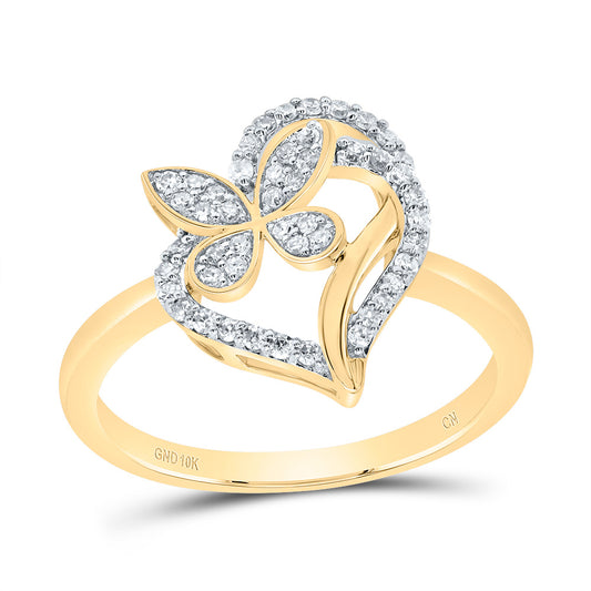 10kt Yellow Gold 1/4 Cttw Natural Diamond Butterfly Heart Wedding Engagement Anniversary Ring, Women Size: 5-9