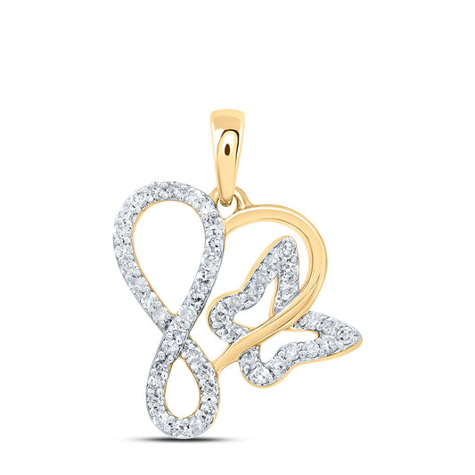 10kt Yellow Gold 1/5 Cttw Natural Diamond Butterfly Heart Pendant