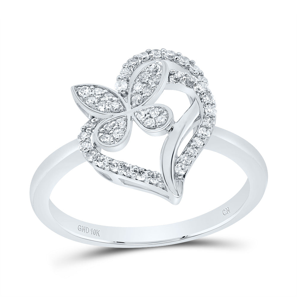 10kt White Gold 1/4 Cttw Natural Diamond Butterfly Heart Wedding Engagement Anniversary Ring, Women Size: 5-9