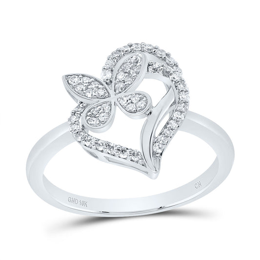 10kt White Gold 1/4 Cttw Natural Diamond Butterfly Heart Wedding Engagement Anniversary Ring, Women Size: 5-9