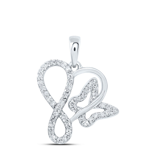 10kt White Gold 1/5 Cttw Natural Diamond Butterfly Heart Pendant