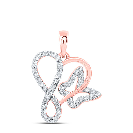 10kt Rose Gold 1/5 Cttw Natural Diamond Butterfly Heart Pendant