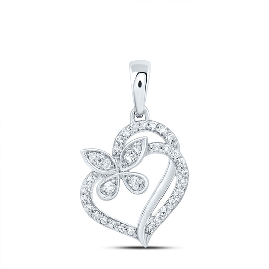 10kt White Gold 1/8 Cttw Natural Diamond Butterfly Heart Pendant