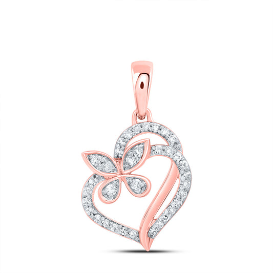 10kt Rose Gold 1/8 Cttw Natural Diamond Butterfly Heart Pendant