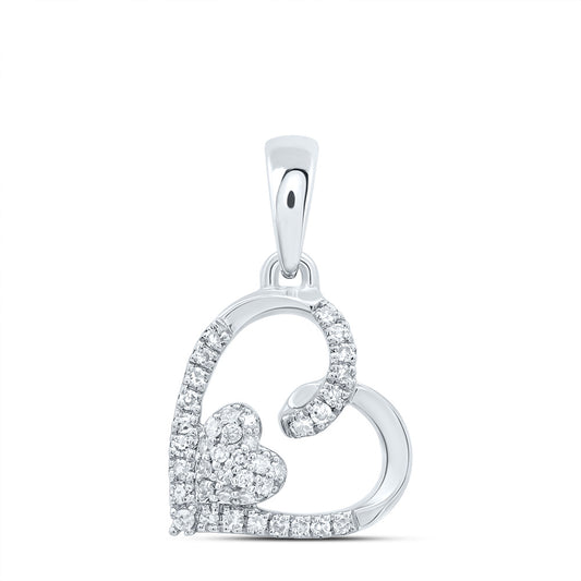 10kt White Gold 1/10 Cttw Natural Diamond Heart Pendant